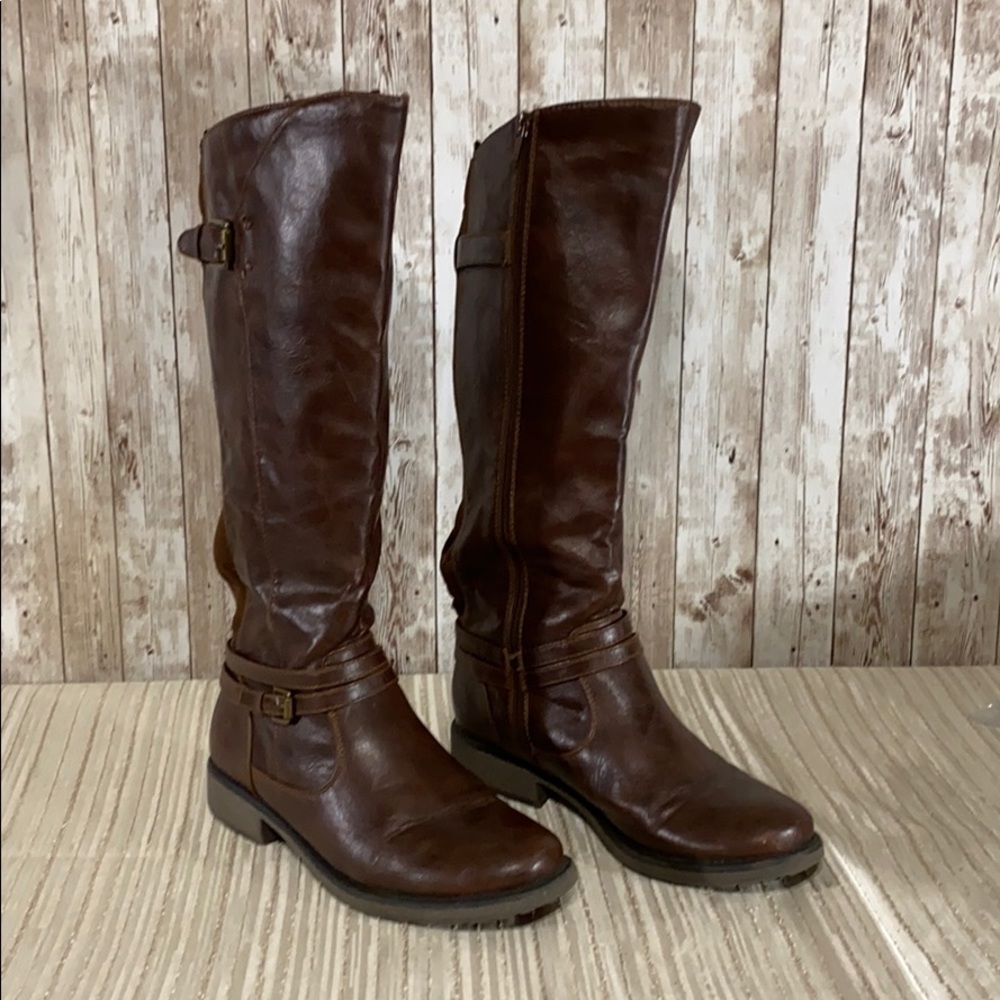 Baretraps Brown Faux Leather Riding Boots Size 9.5